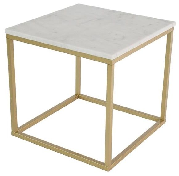 Bílý mramorový konferenční stolek RGE Accent s matnou zlatou podnoží 50x50 cm - Designovynabytek.cz