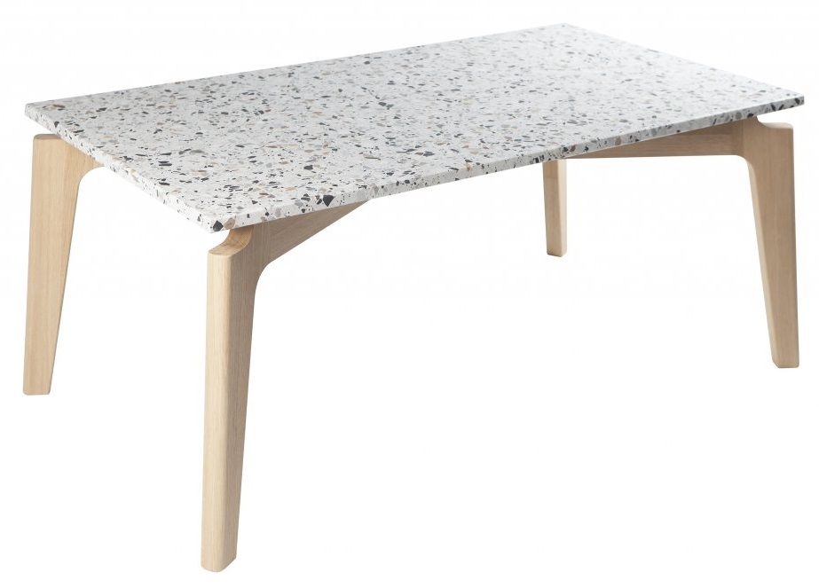Bílý terrazzo konferenční stolek RGE Josefin s dřevěnou podnoží 46x60 cm - Designovynabytek.cz