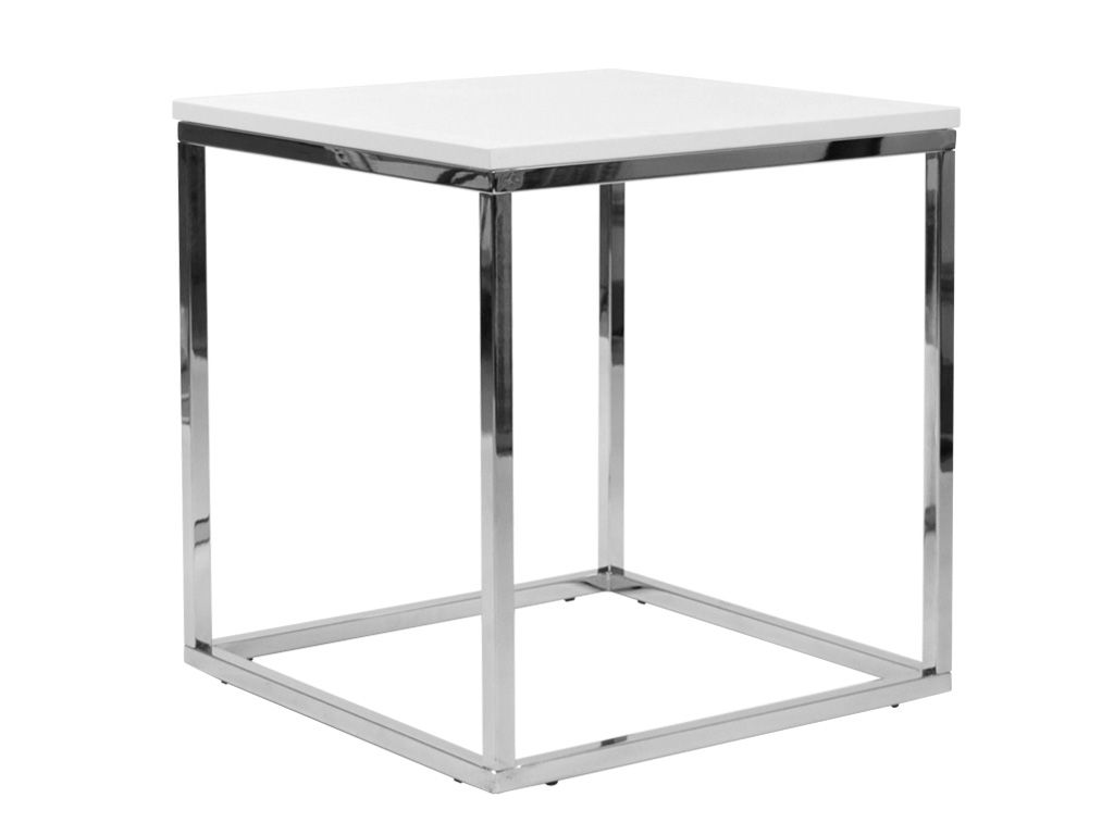 FormWood Bílý konferenční stolek Villa 50 x 50 cm s chromovou podnoží - Designovynabytek.cz