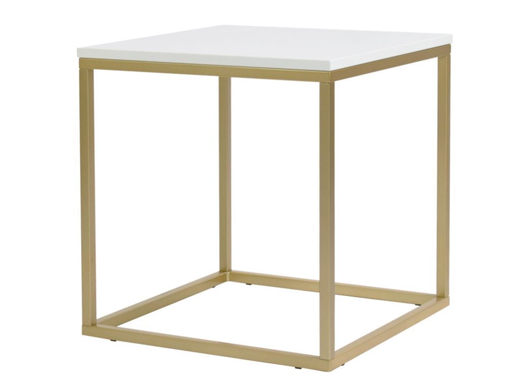 FormWood Bílý konferenční stolek Villa 50 x 50 cm s matnou zlatou podnoží - Designovynabytek.cz
