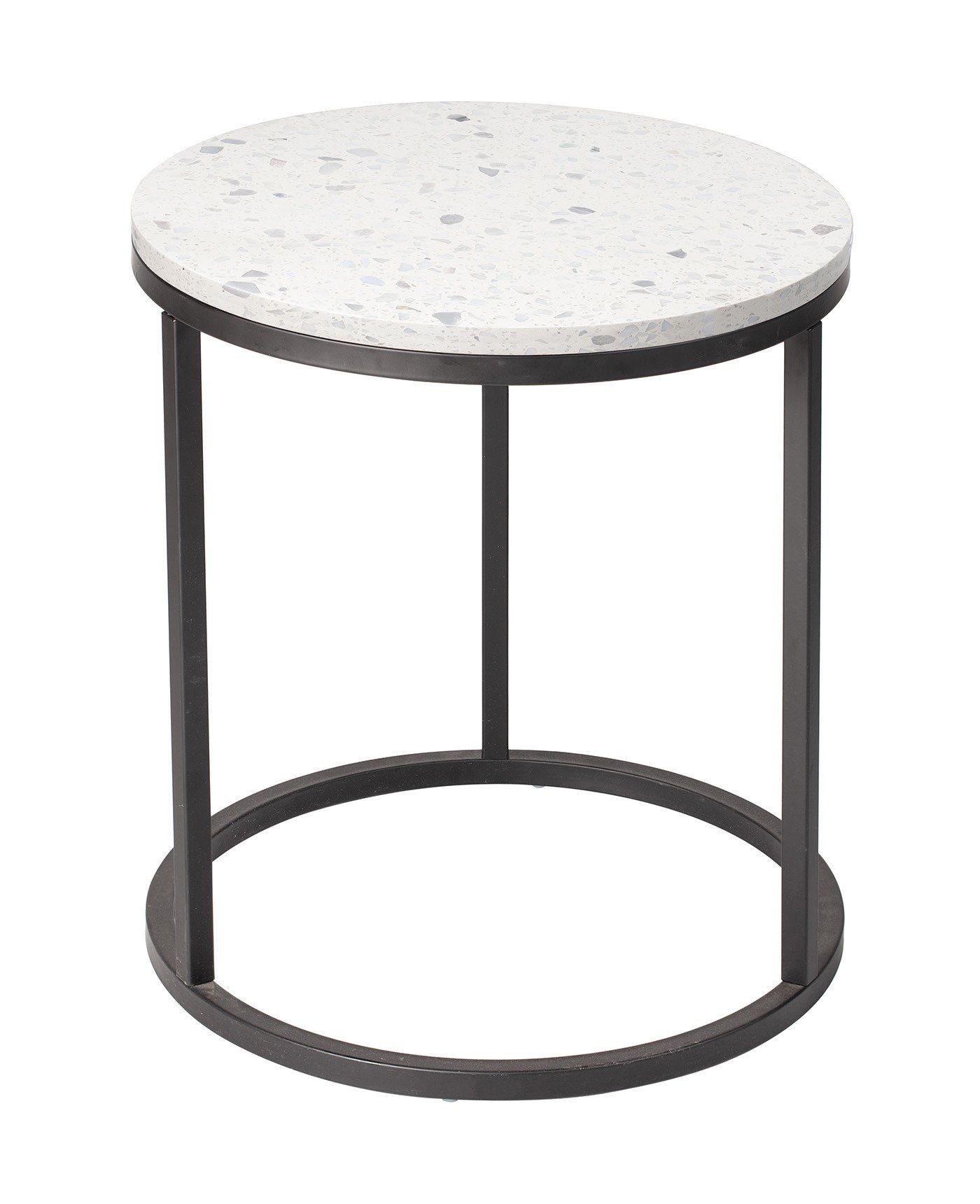 Bílý terrazzo konferenční stolek RGE Accent Bianco s černou podnoží Ø 50 cm - Designovynabytek.cz