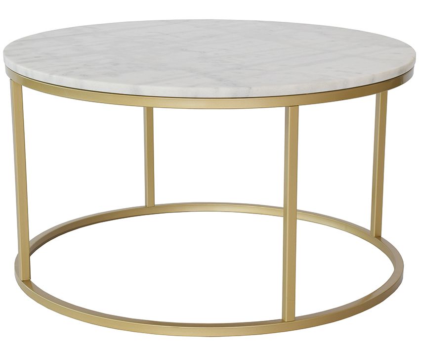 Bílý mramorový konferenční stolek RGE Accent s matnou zlatou podnoží Ø 85 cm - Designovynabytek.cz