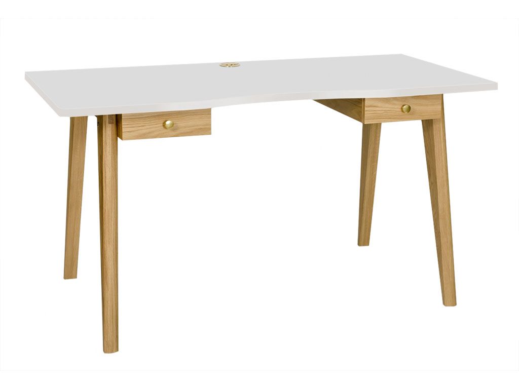 Bílý pracovní stůl Woodman Nice s dubovou podnoží 140x70 cm - Designovynabytek.cz