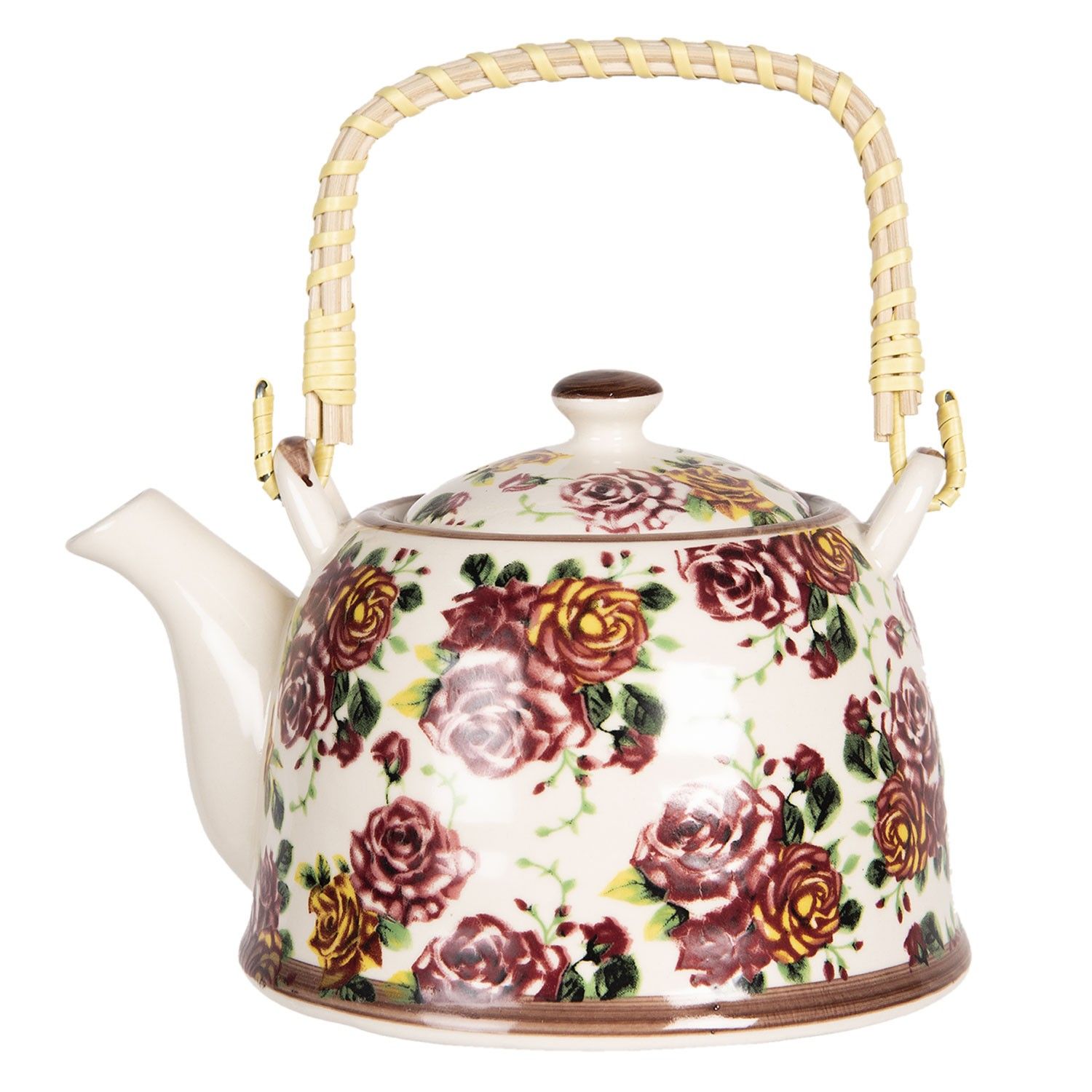 Porcelánová konvička na čaj s květy růží - 17*12*10 cm / 0,6L Clayre & Eef - LaHome - vintage dekorace