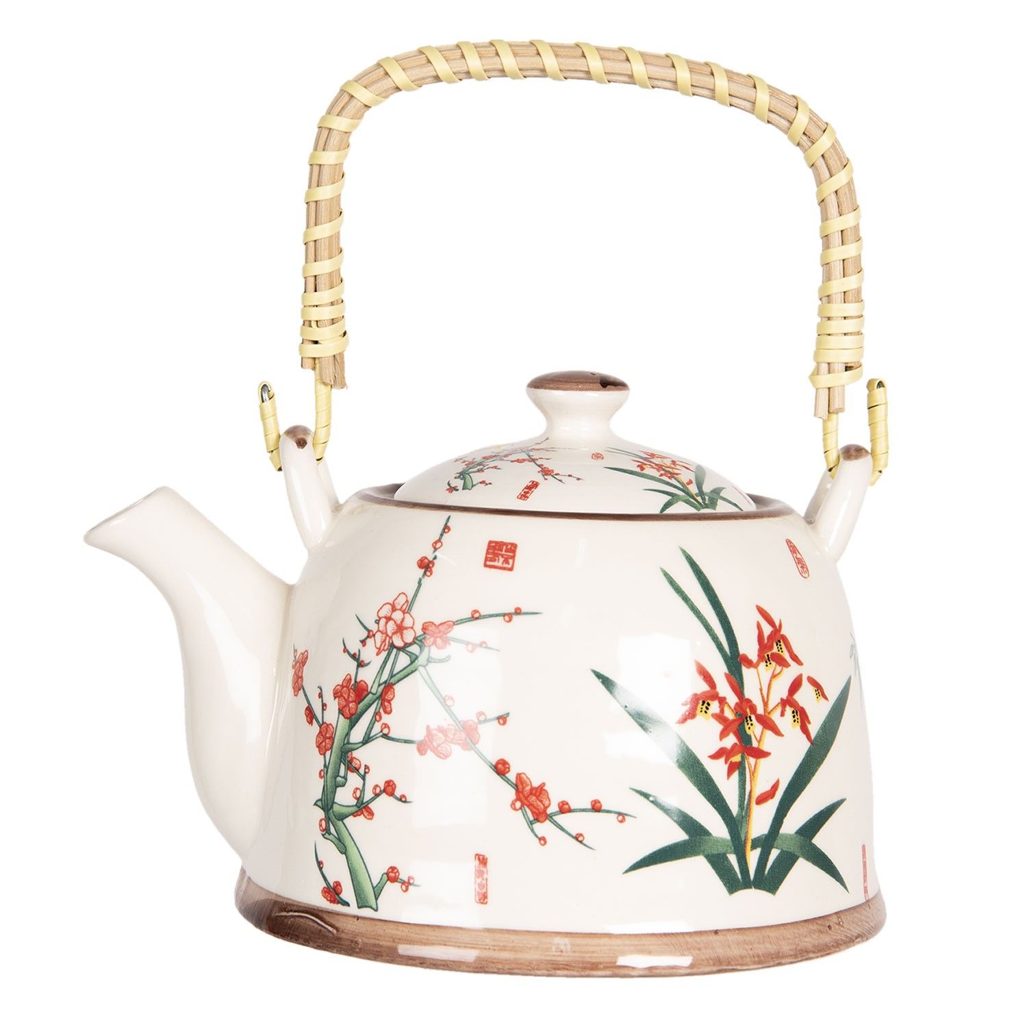 Porcelánová konvička na čaj s japonskými květy a sítkem - 18*14*12 cm / 0,8L Clayre & Eef - LaHome - vintage dekorace