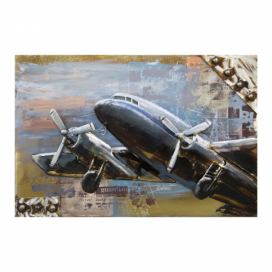 Vintage kovový obraz na stěnu s letadlem - 120*80*7 cm Clayre & Eef