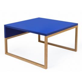 Modrý konferenční stolek Woodman Cubis s dubovou podnoží 60 x 50 cm