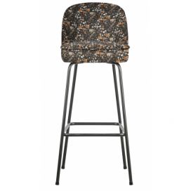 Hoorns Černá sametová barová židle Tergi 79 cm s květinovým vzorem