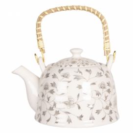 Porcelánová konvice na čaj s drobnými kvítky - 18*14*12 cm / 0,8L Clayre & Eef