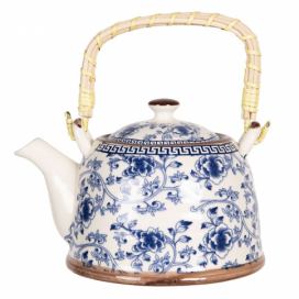Porcelánová konvička na čaj s modrými květy - 18*14*12 cm / 0,8L Clayre & Eef