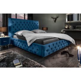 LuxD 24745 Designová postel Laney 180x200 cm tmavě modrý samet závěsné svítidlo