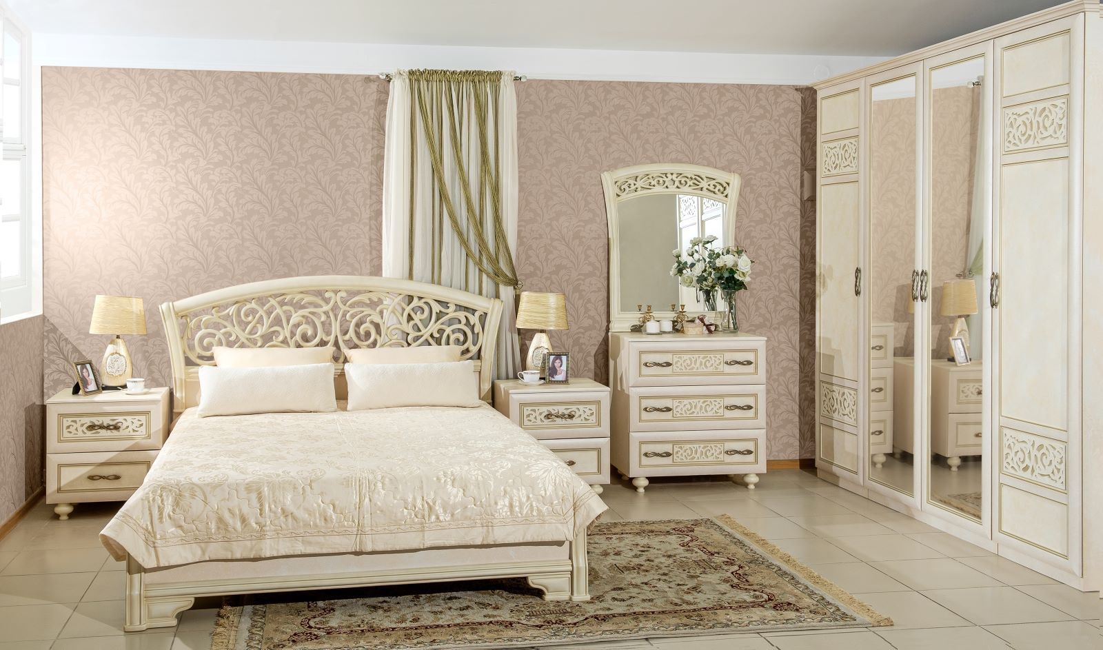 Sestava nábytku do ložnice Sofia I s postelí 160x200cm - béžová/lento - Nábytek Harmonia s.r.o.