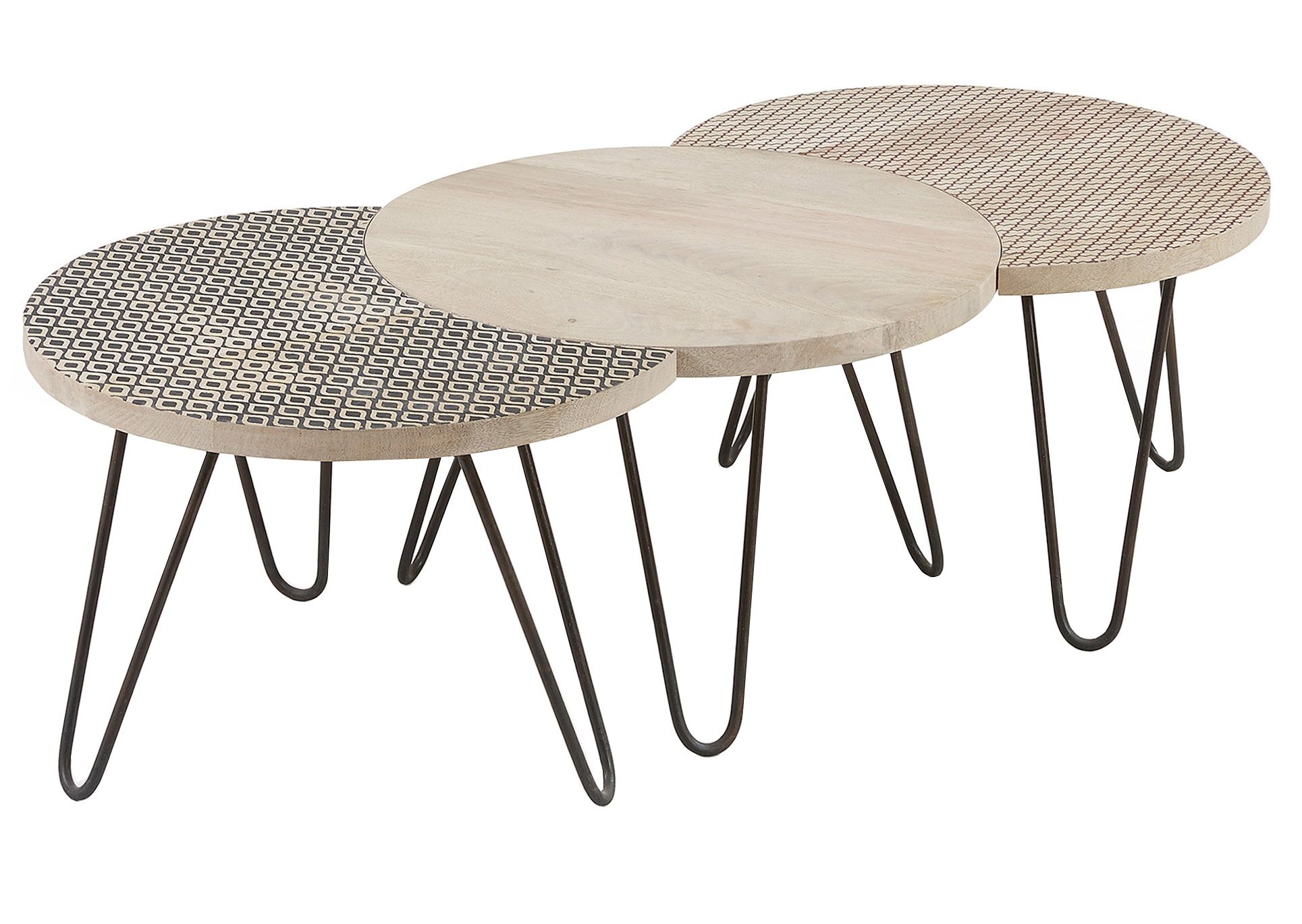 Set tří dřevěných konferenčních stolků Kave Home Houp 134 x 61 cm - Designovynabytek.cz
