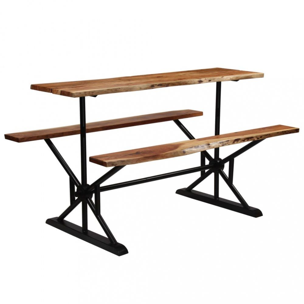 Barový stůl s lavicemi černá / hnědá Dekorhome 180 cm - DEKORHOME.CZ