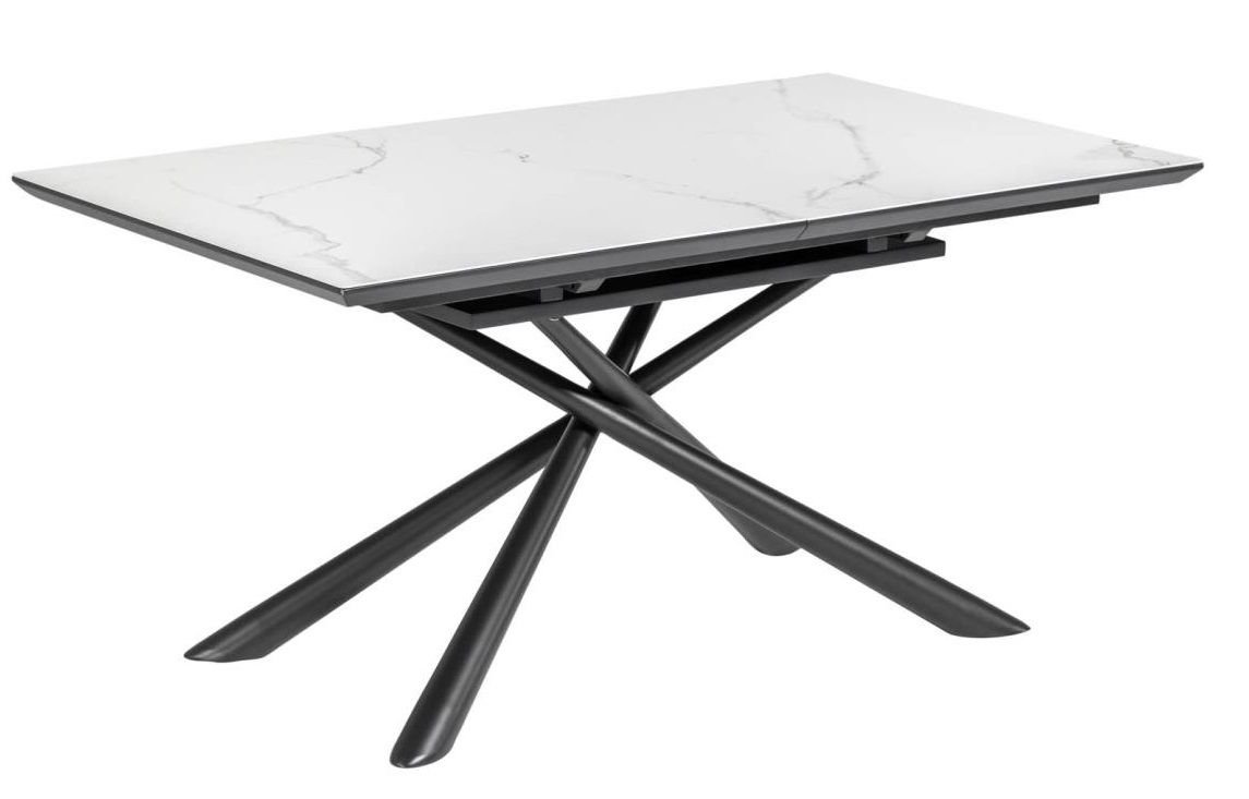 Bílý skleněný rozkládací jídelní stůl Kave Home Theone s mramorovým dekorem 160-210 x 90 cm - Designovynabytek.cz