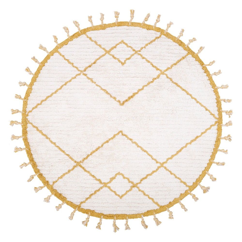 Bílo-žlutý bavlněný ručně vyrobený koberec Nattiot Come, ø 120 cm - Bonami.cz