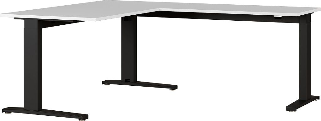 Šedý rohový kancelářský stůl GEMA Leanor 160 x 193 cm s černou podnoží - Designovynabytek.cz