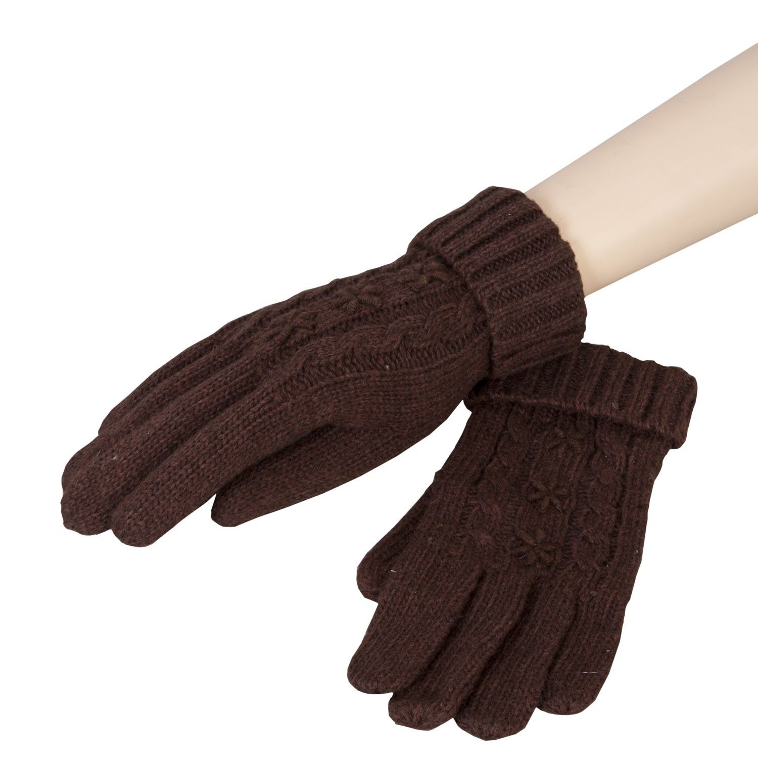 Hnědé pletené rukavice - 8*21 cm Clayre & Eef - LaHome - vintage dekorace