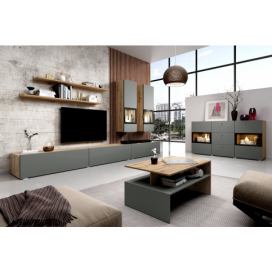 Komplet nábytku do obývacího pokoje z komoda i lawa Baros Dub artisan / šedý mat 8 elementow