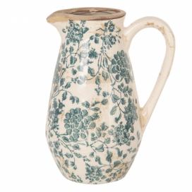 Dekorační keramický antik džbán se zelenými květy Tien French - 16*12*22 cm/1300ml Clayre & Eef