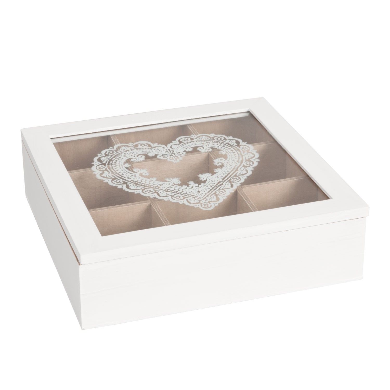 Krabička na čaj s dekorem srdce -24*24*7 cm Clayre & Eef - LaHome - vintage dekorace