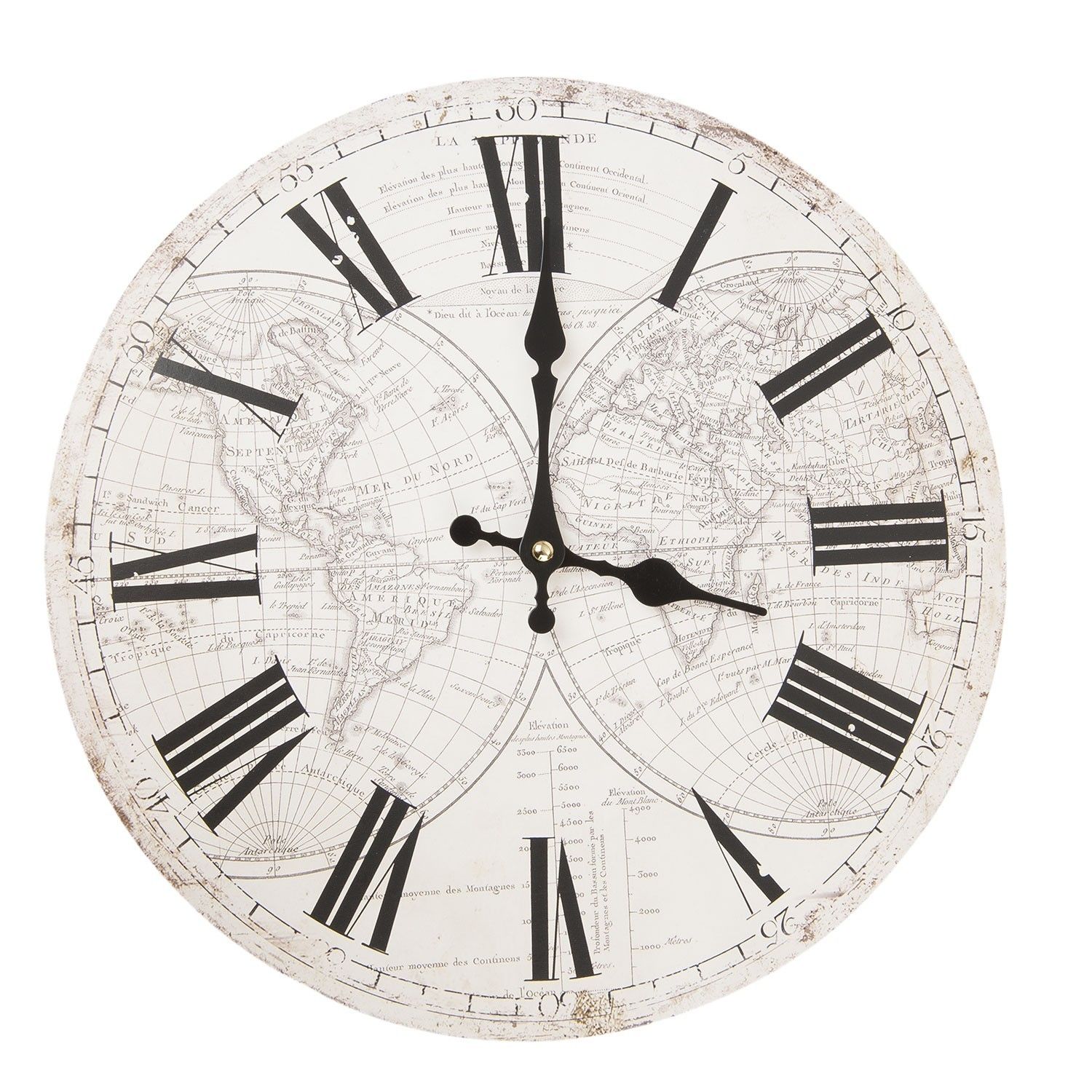 Bílé hodiny s římskými číslicemi World - 34*4 cm / 1xAA Clayre & Eef - LaHome - vintage dekorace