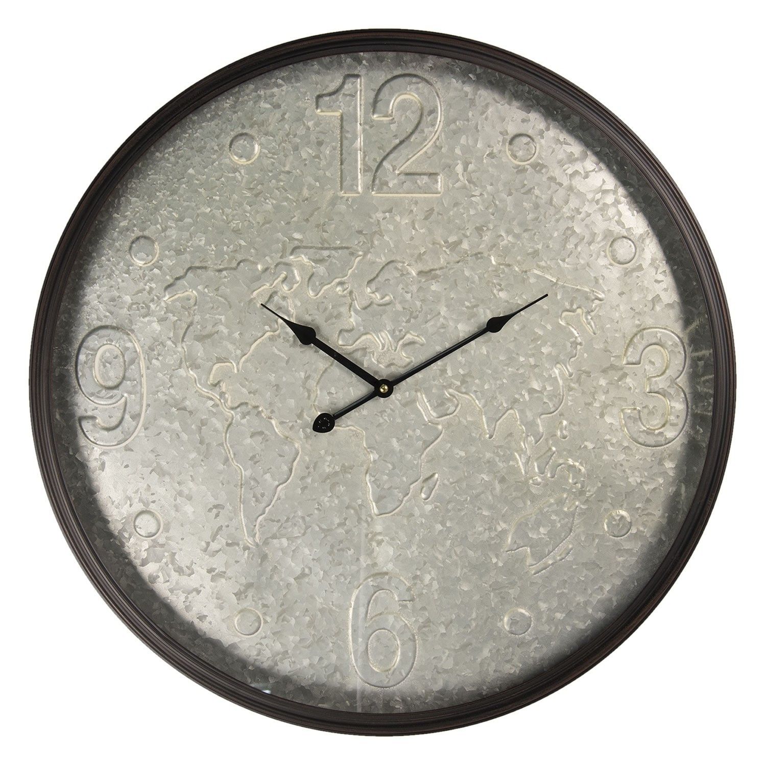 Nástěnné hodiny s vytlačenými světadíly - Ø 60*6 cm / 1*AA Clayre & Eef - LaHome - vintage dekorace
