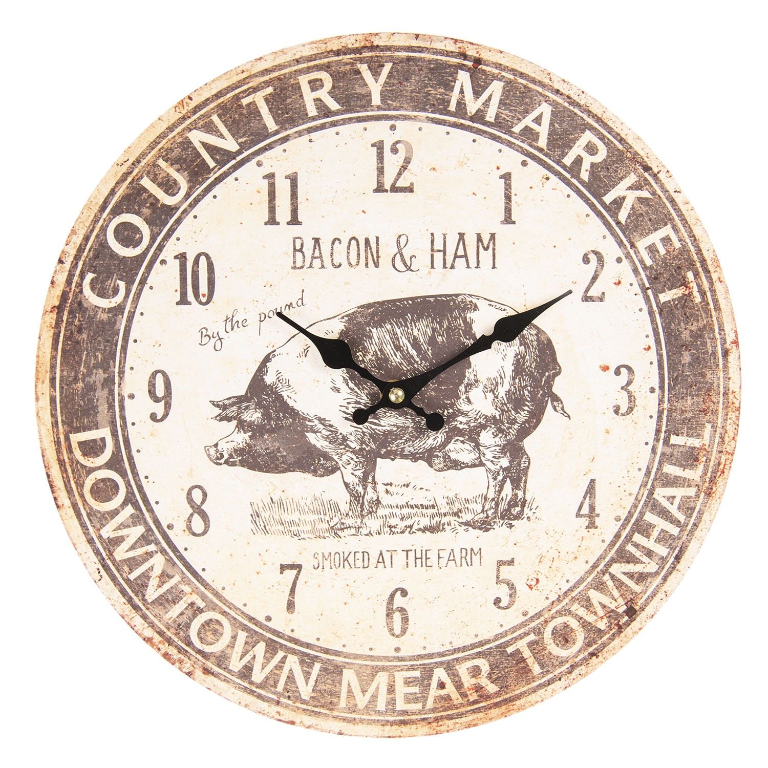 Vintage nástěnné hodiny s patinou Bacon & Ham - Ø 34*3 cm / 1*AA Clayre & Eef - LaHome - vintage dekorace