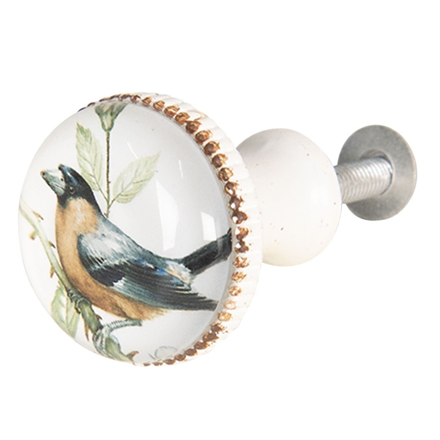 Bílá kovová úchytka s ptáčkem I - Ø 3*6 cm Clayre & Eef - LaHome - vintage dekorace