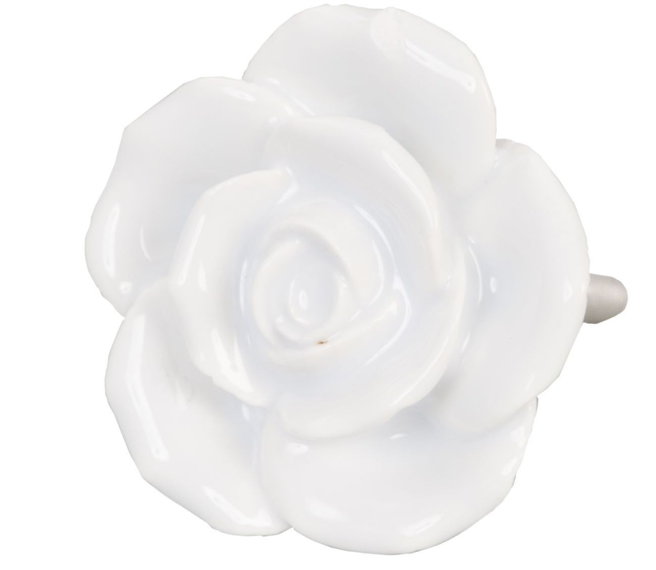 Keramická úchytka Růže bílá - pr 4,5 cm Clayre & Eef - LaHome - vintage dekorace