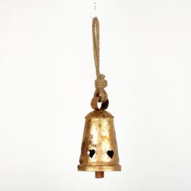 Domovní zvonek retro zlatý kulatý se srdíčky 32-16cm