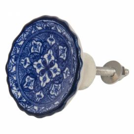 LaHome - vintage dekorace: Keramická úchytka s modro-bílými ornamenty - Ø 5 cm Clayre & Eef
