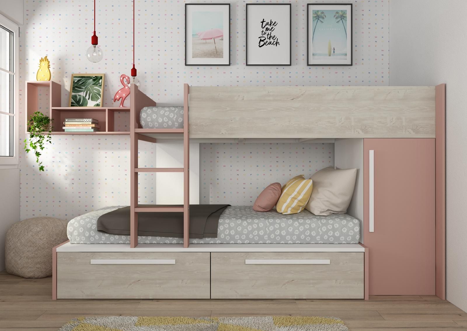 Aldo Patrová postel se skříni a šuplíky Cascina - Antique pink - Nábytek ALDO