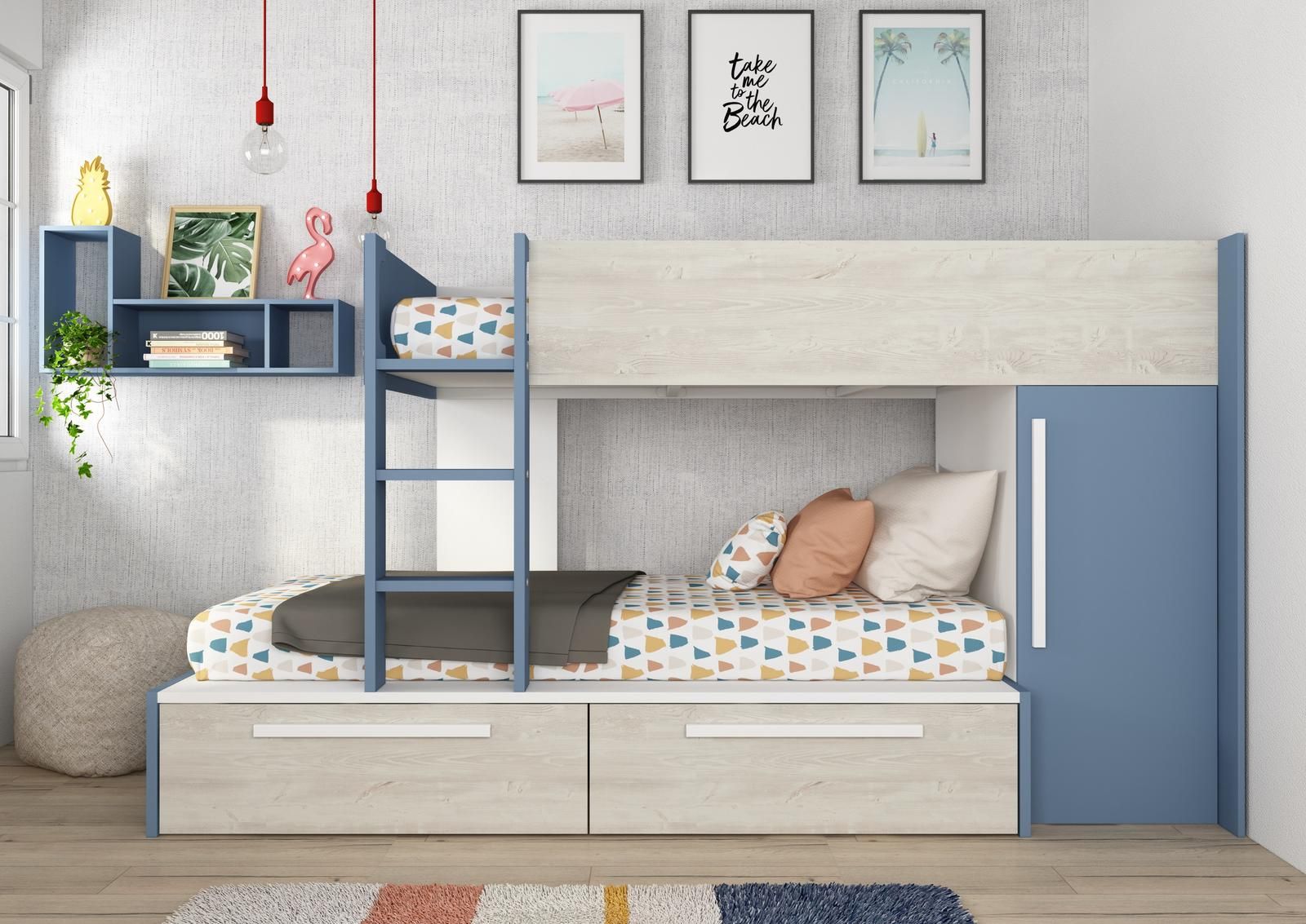 Aldo Dětská patrová postel se skříní a šuplíky Cascina - smoky blue - Nábytek ALDO