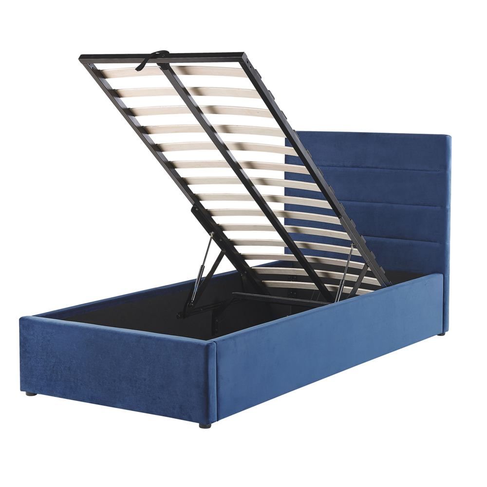 Sametová jednolůžková postel s úložným prostorem, námořnická modrá, 90x200 cm, LANDES - Beliani.cz
