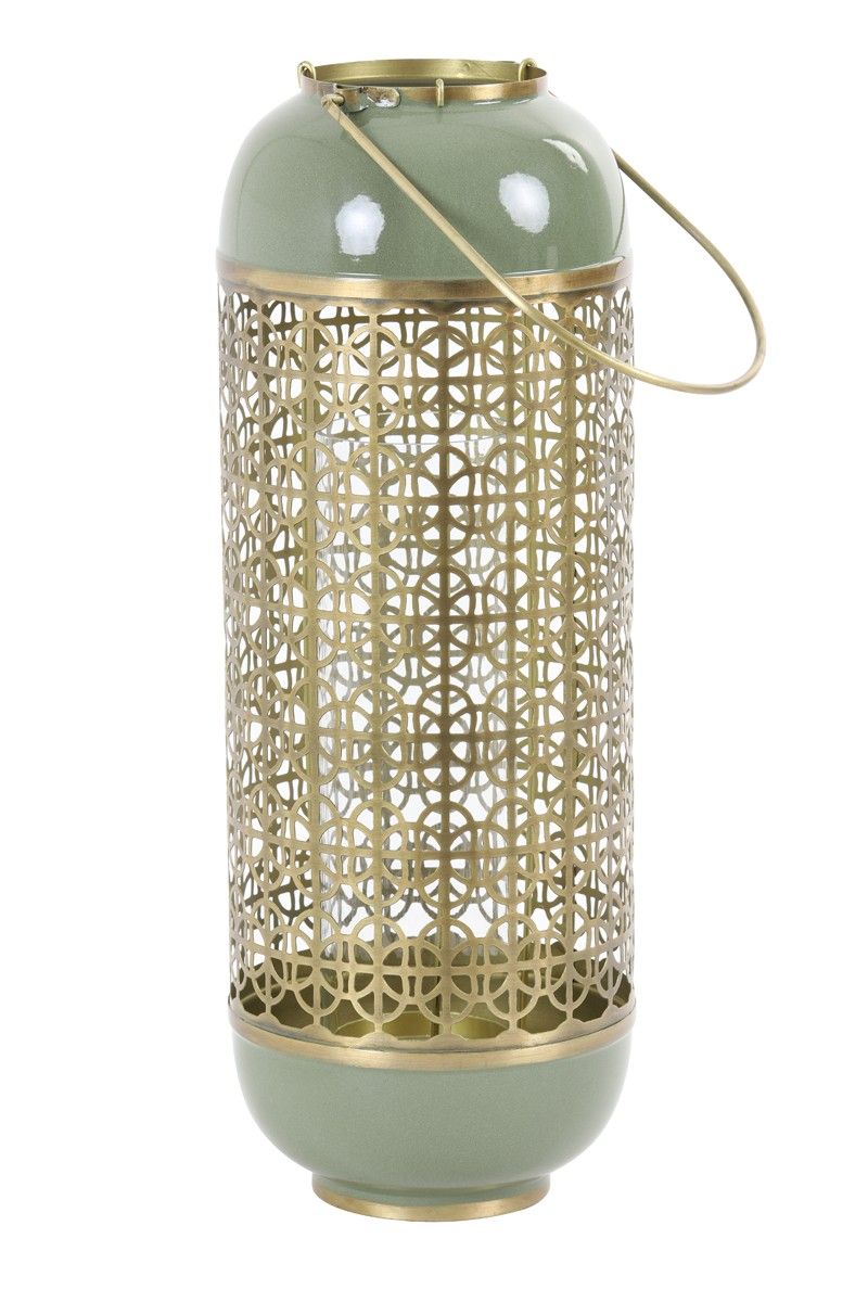 Zeleno-zlatá kovová lucerna Rohit - Ø 16*44 cm Light & Living - LaHome - vintage dekorace