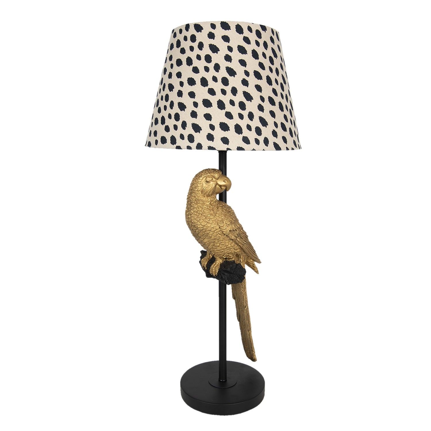 Stolní lampa se strakatým stínidlem a dekorací zlatého papouška – Ø 25*73 cm / E27 Clayre & Eef - LaHome - vintage dekorace