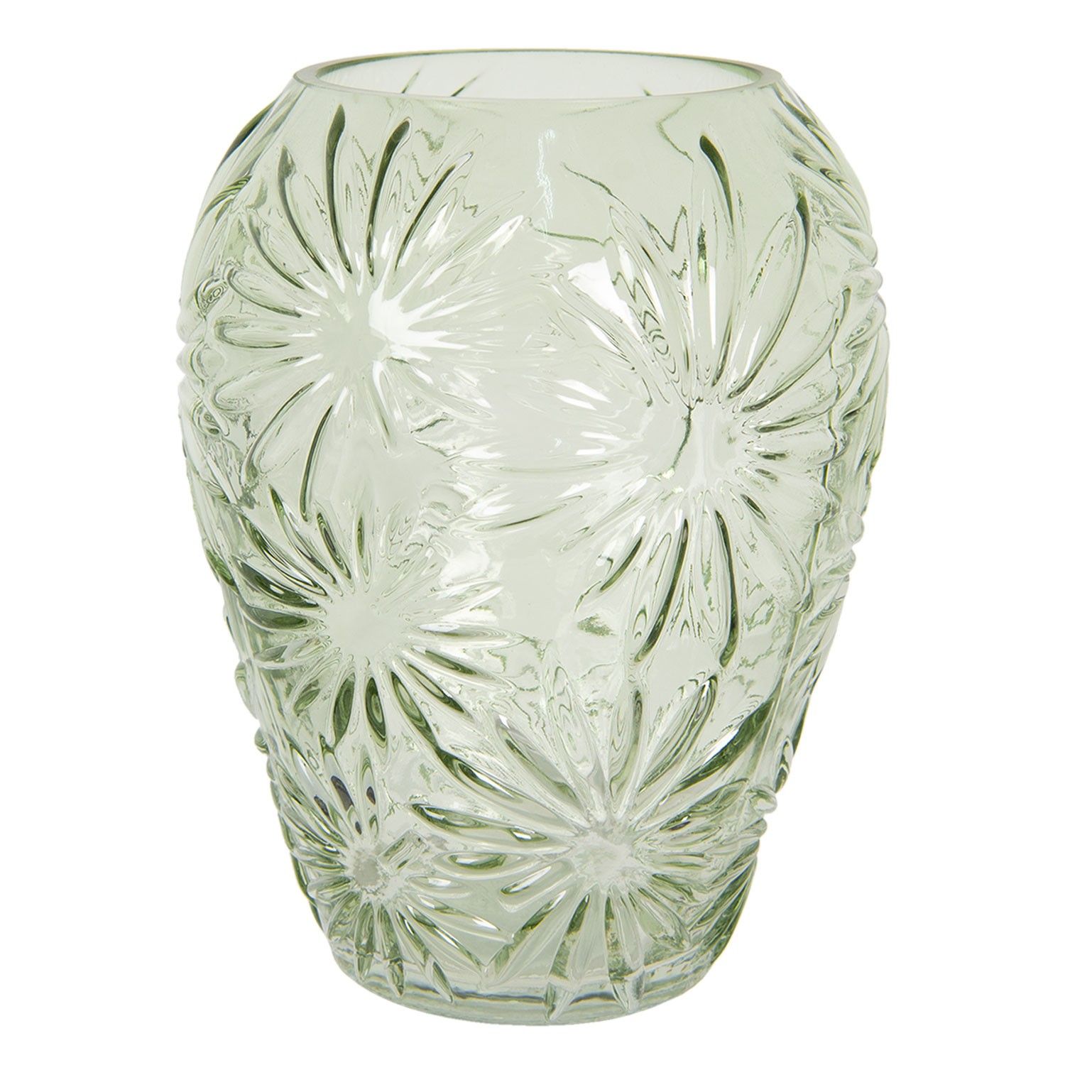 Zelená skleněná váza s květy Jasmina – Ø 22*30 cm Clayre & Eef - LaHome - vintage dekorace