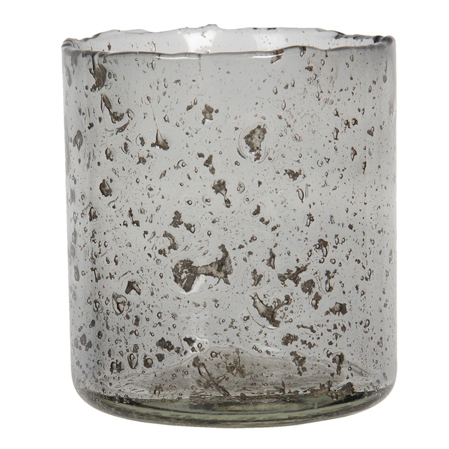Šedý skleněný svícen na čajovou svíčku Nolace - Ø 10*12 cm Clayre & Eef - LaHome - vintage dekorace