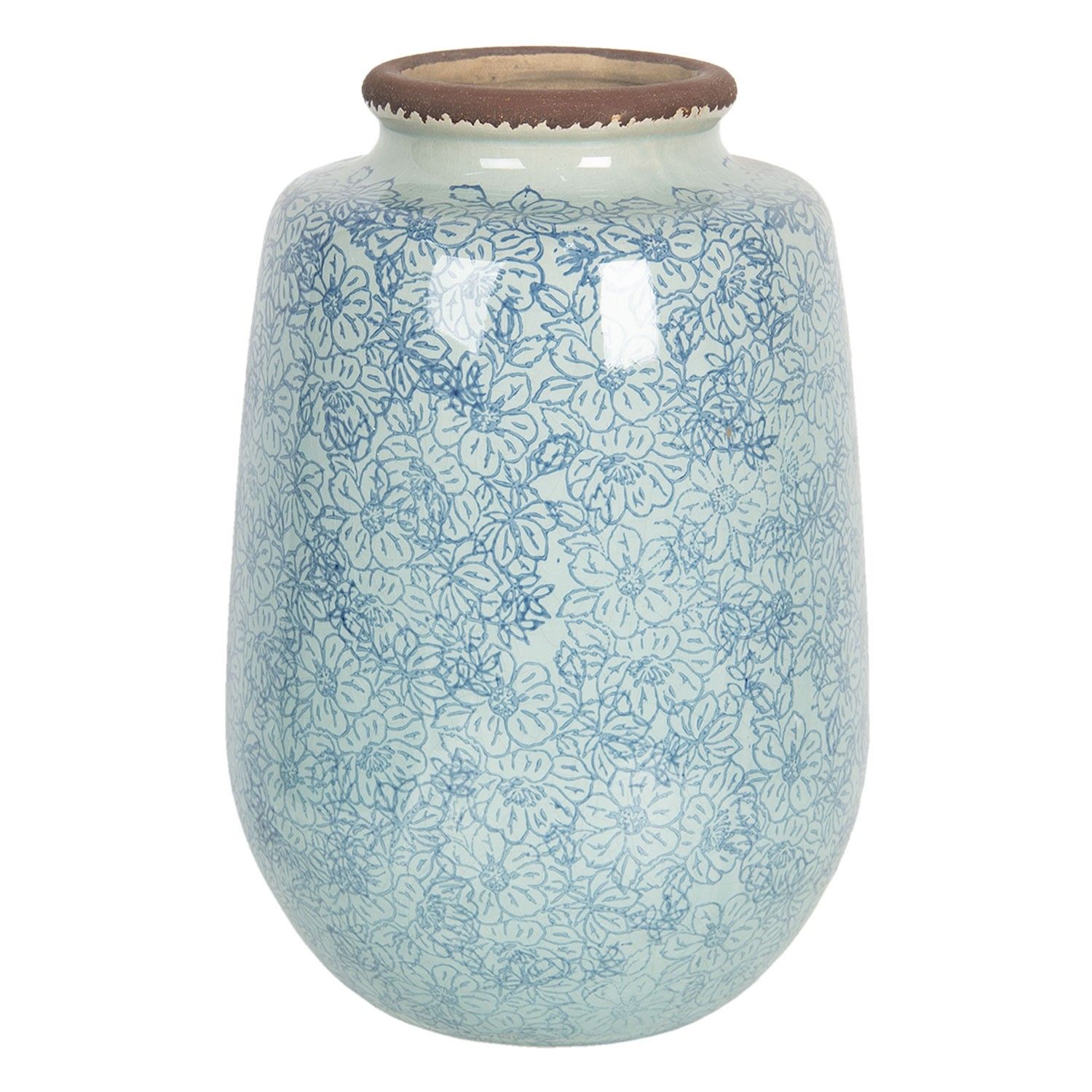 Velká vintage keramická váza s kvítky Bleues – Ø 17*26 cm Clayre & Eef - LaHome - vintage dekorace