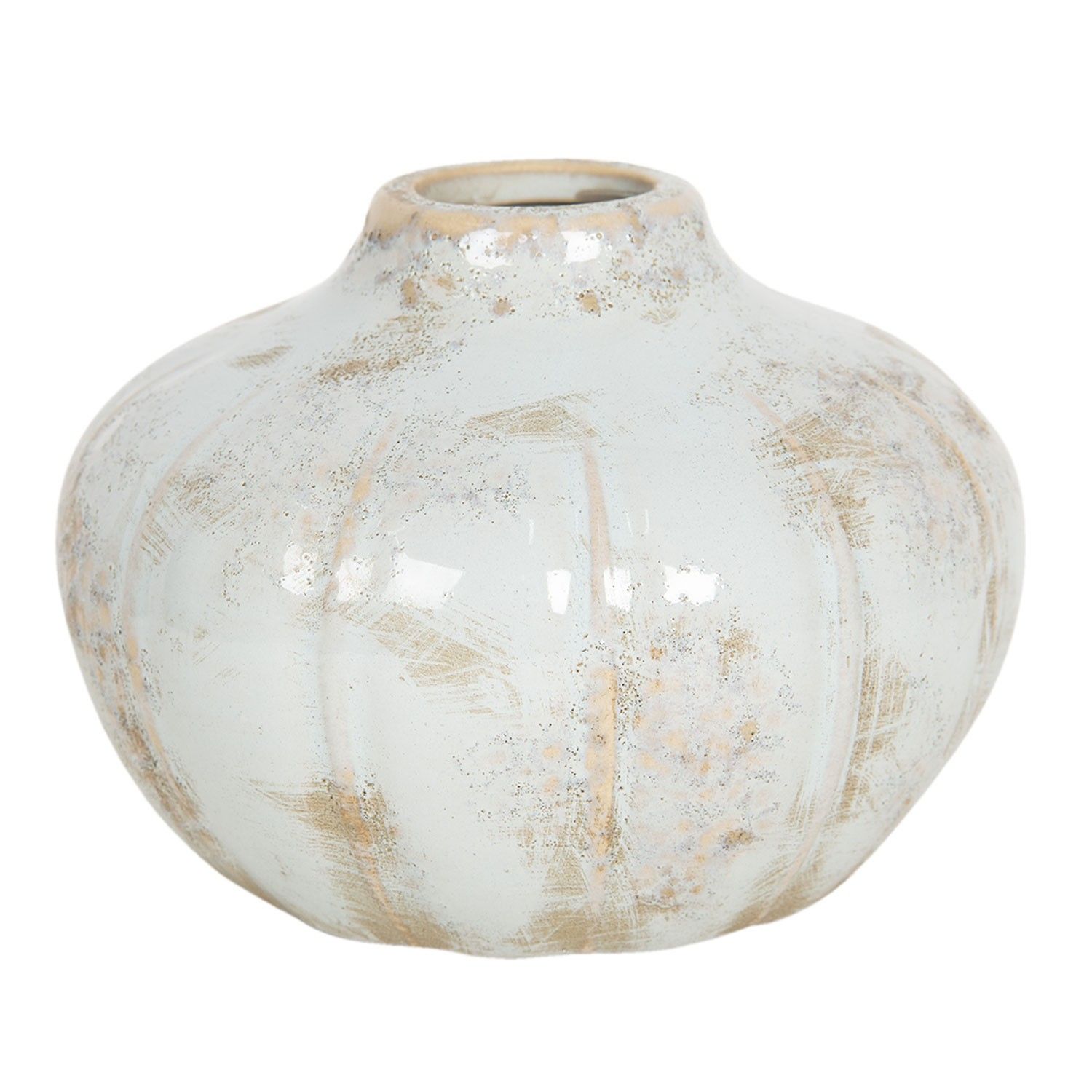 Pastelově modrá keramická váza s patinou - Ø 14*11 cm Clayre & Eef - LaHome - vintage dekorace