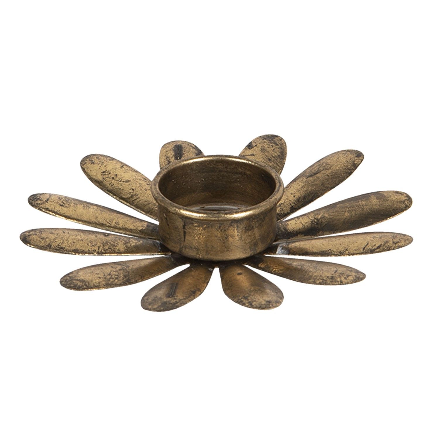 Bronzový kovový svícen na čajovou svíčku ve tvaru květu - Ø 13*2 cm Clayre & Eef - LaHome - vintage dekorace