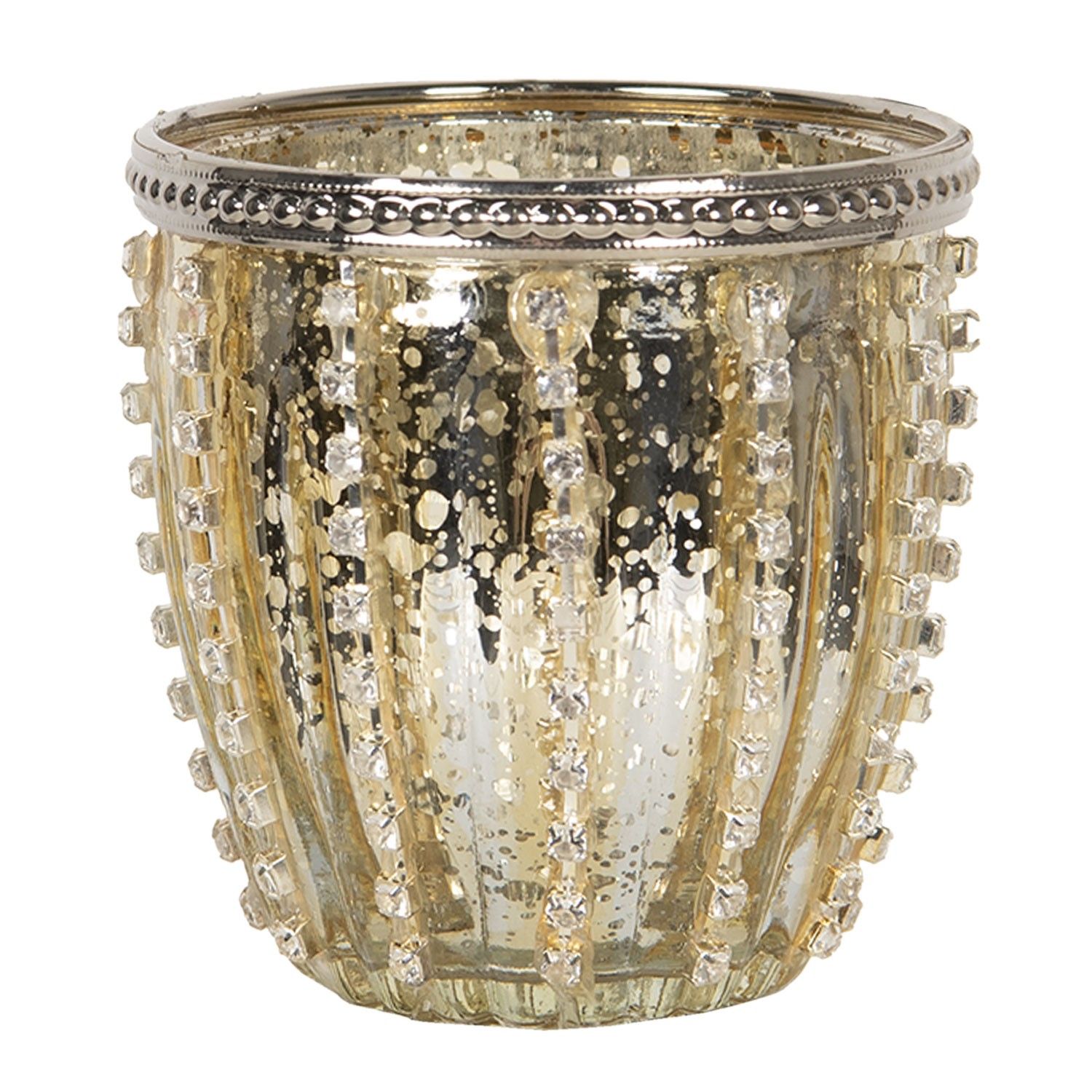 Zlatý skleněný svícen na čajovou svíčku Sinjon - Ø 9*9 cm Clayre & Eef - LaHome - vintage dekorace