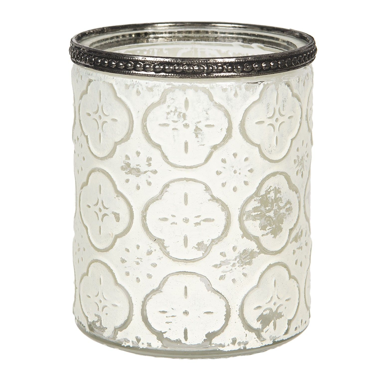 Skleněný svícen s kovovou ozdobou Satin - Ø 9*11 cm Clayre & Eef - LaHome - vintage dekorace