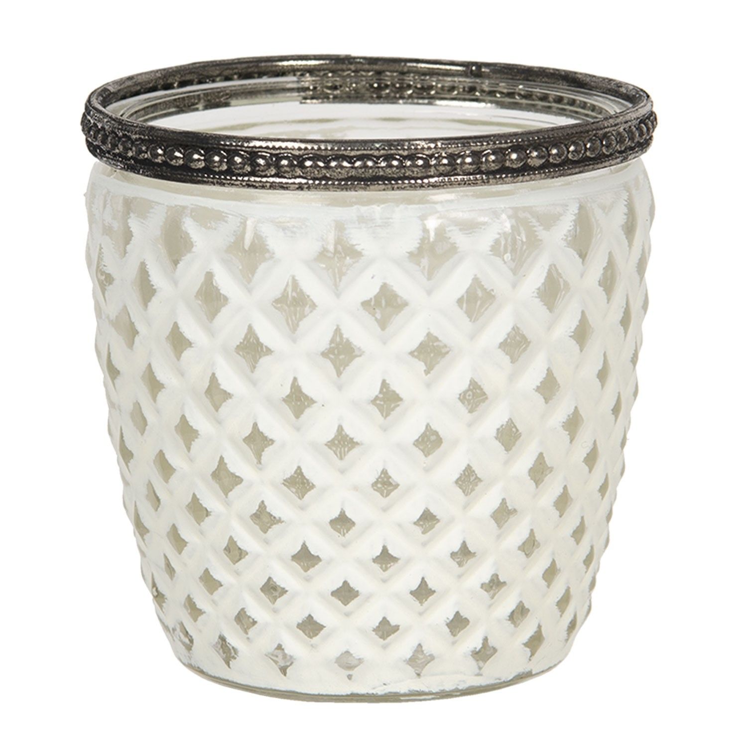 Skleněný svícen s bílou patinou Satin - Ø 9*9 cm Clayre & Eef - LaHome - vintage dekorace