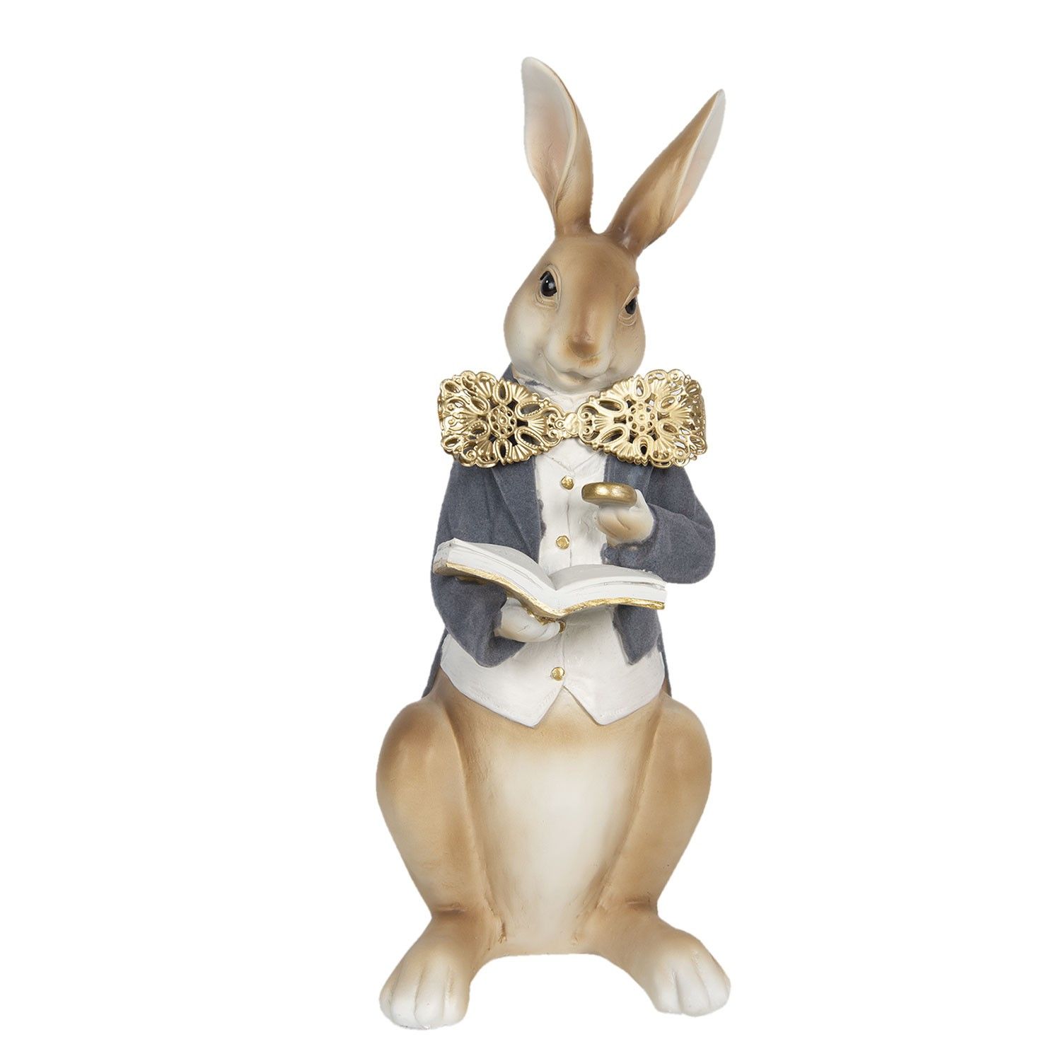 Velikonoční dekorační soška králíka s knížkou - 15*13*40 cm Clayre & Eef - LaHome - vintage dekorace