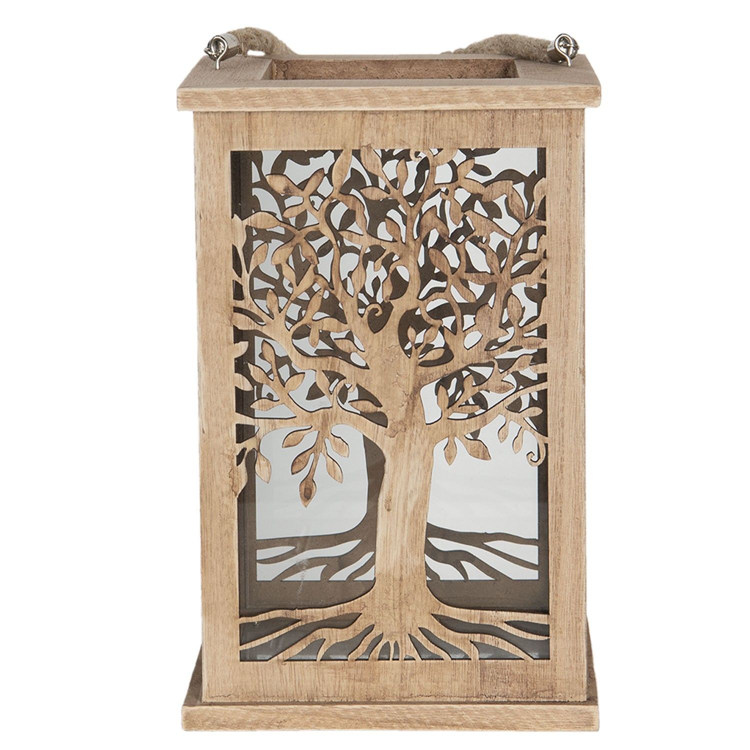 Dřevěná závěsná lucerna se stromem - 16*16*25 cm Clayre & Eef - LaHome - vintage dekorace