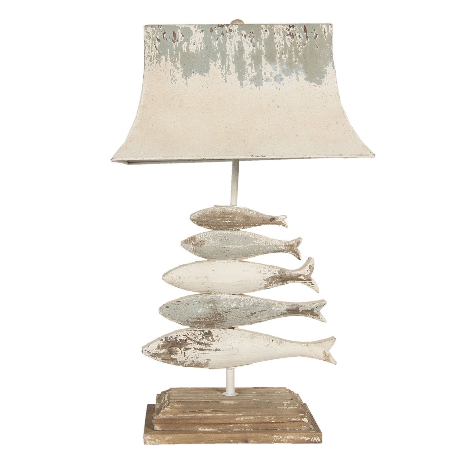 Kovovo-dřevěná vintage stolní lampa s rybami - 44*30*75 cm Clayre & Eef - LaHome - vintage dekorace