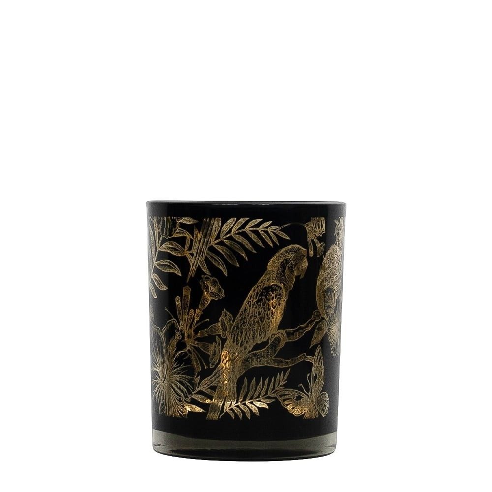 Černý svícen na čajovou svíčku s papoušky S - Ø 7*8cm Mars & More - LaHome - vintage dekorace