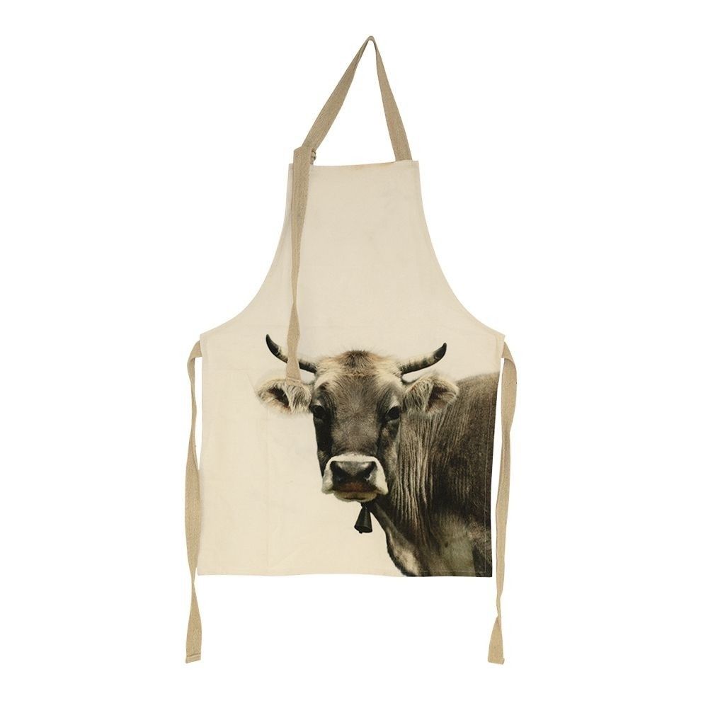Béžová zástěra s motivem švýcarské krávy - 83*61*0,3cm Mars & More - LaHome - vintage dekorace